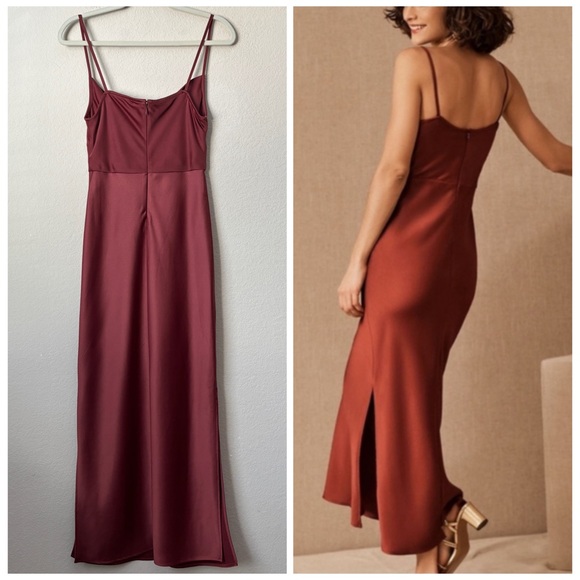 Anthropologie BHLDN Cali Satin Cowl-Neck Midi Slip Dress in Rust - Picture 10 of 16